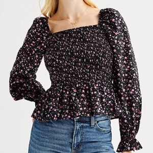 Floral Smocked Black and Pink Women's Top